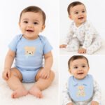 Baby Boy 3-Piece Blue Bear Quilted Sleep & Play Suit, Bodysuit and Bib Set (0–9M)
