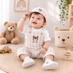 Baby 2-Piece Striped Bear Dungaree and T-Shirt Set - Light Khaki (3–12M)