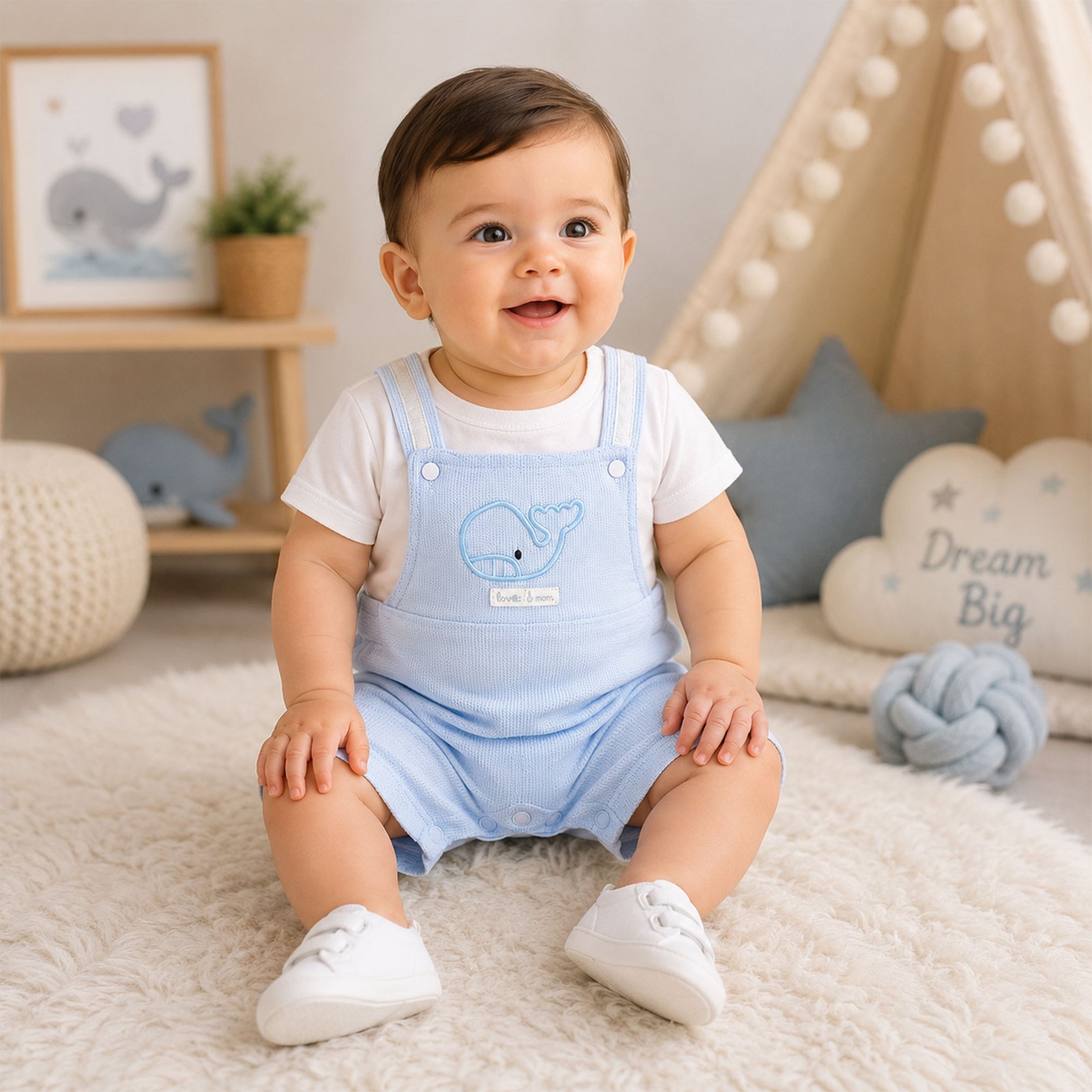 Baby Boy 2-Piece Whale Dungaree and T-Shirt Set - Light Blue (0–9M)