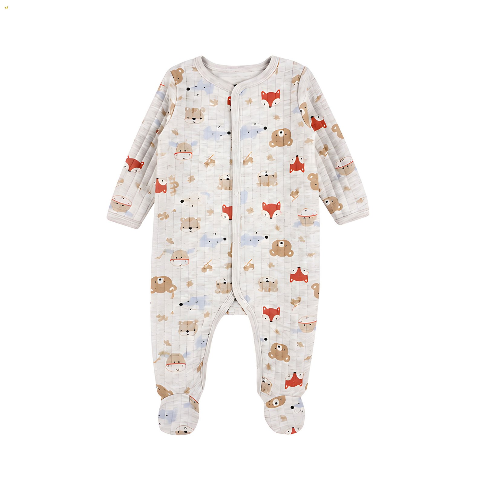 Baby 3-Piece Light Khaki Woodland Animals Quilted Sleep & Play Suit, Bodysuit and Bib Set (0–9M)