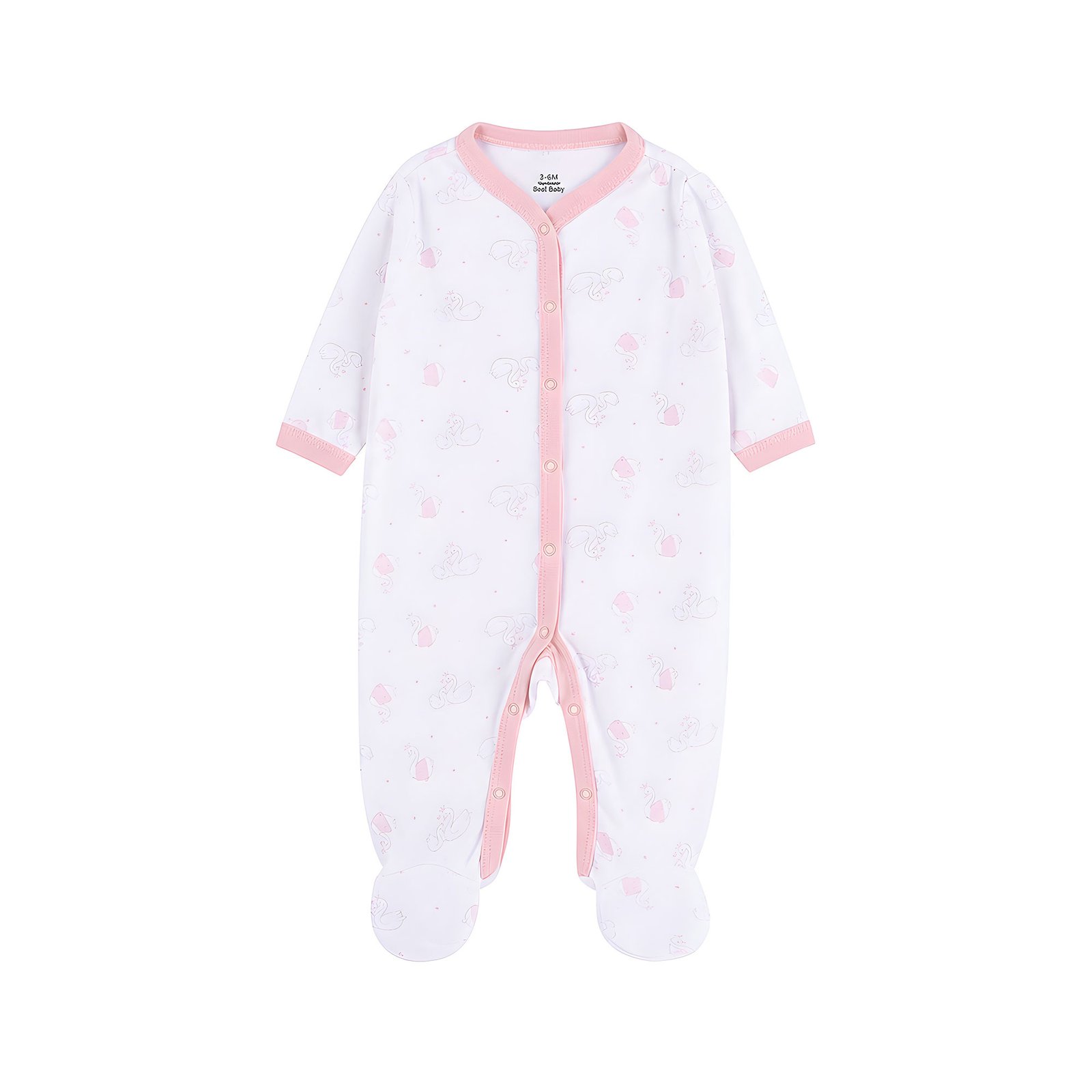 Baby Girl 3-Piece Pink Swan Sleep Suit, Bodysuit and Bib Layette Set (0–9M)
