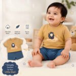 Baby Boy 3-Piece Happy Lion Mustard T-Shirt, Short Romper Jumpsuit and Shorts Set (3–18M)