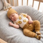 Baby Boy 4-Piece Mocha Brown Safari Lion Bodysuit, Ribbed Trousers, Knot Hat and Socks Set (3–12M)