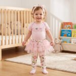 Baby Girl 4-Piece Pink Rose Bodysuit, Floral Tutu Leggings, Headband and Socks Set (3–12M)