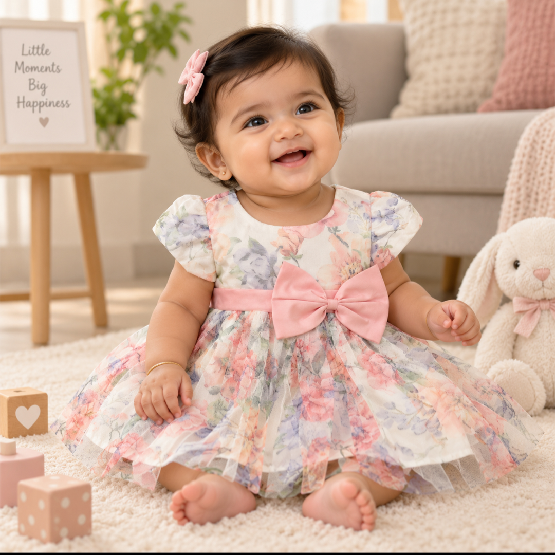 Baby Girl Blossom Bow Floral Tulle Princess Dress (6–12M)