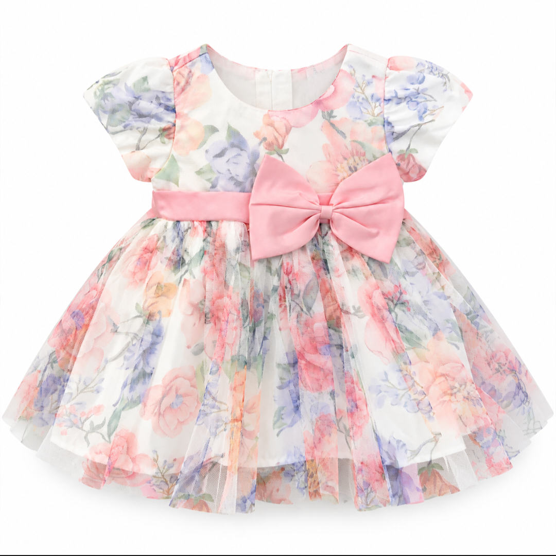 Baby Girl Blossom Bow Floral Tulle Princess Dress (6–12M)