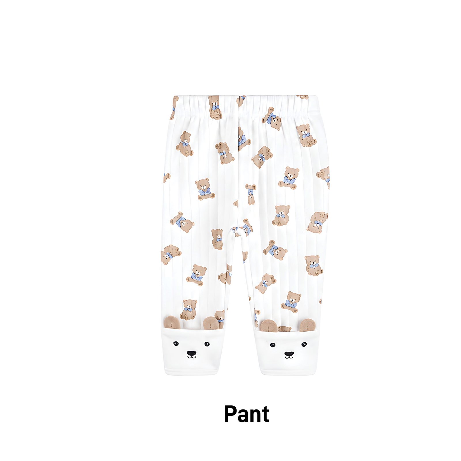 Baby Cream Teddy Bear Quilted Side-Snap Top, Pant and Bear Ear Hat Set (0–9M) - Image 2