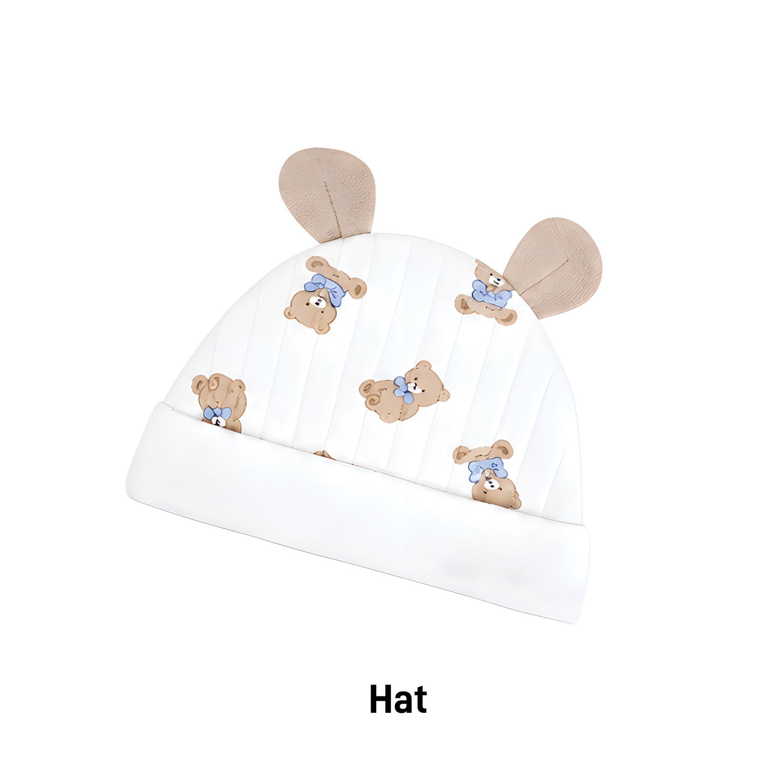 Baby Cream Teddy Bear Quilted Side-Snap Top, Pant and Bear Ear Hat Set (0–9M) - Image 3