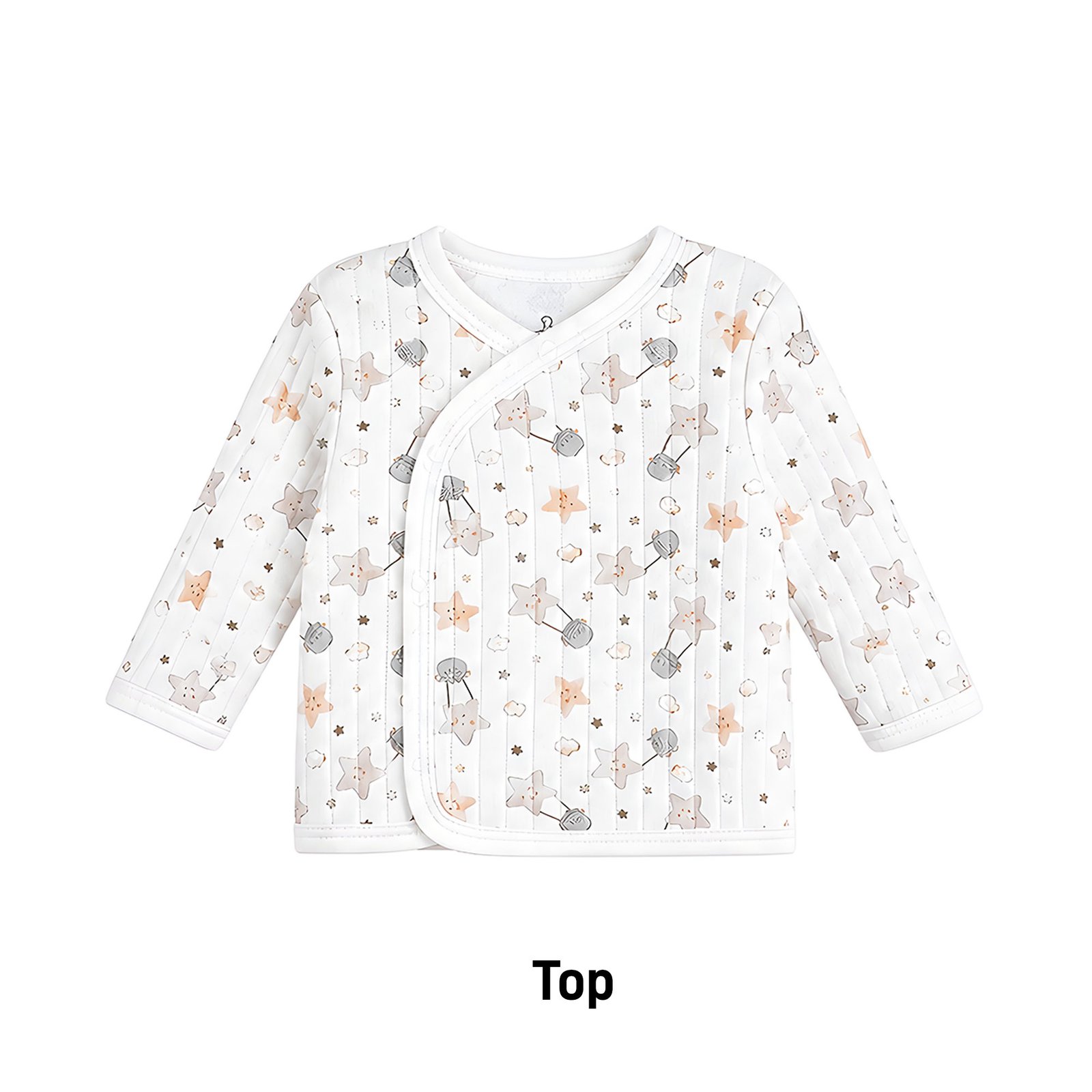 Baby Cream Celestial Star & Hot Air Balloon Quilted Side-Snap Top, Pant and Bear Ear Hat Set (0–9M)