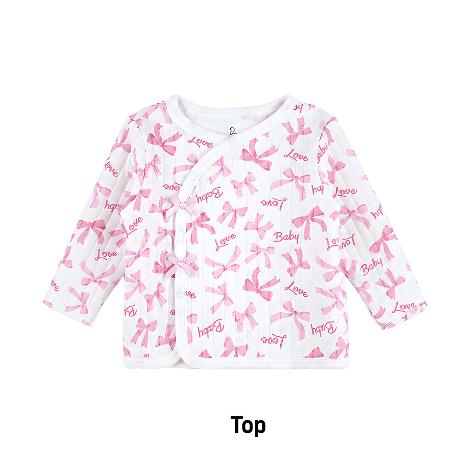 Baby Girl Pink Ribbon Bow Quilted Side-Snap Top, Pant and Bear Ear Hat Set (0–9M)