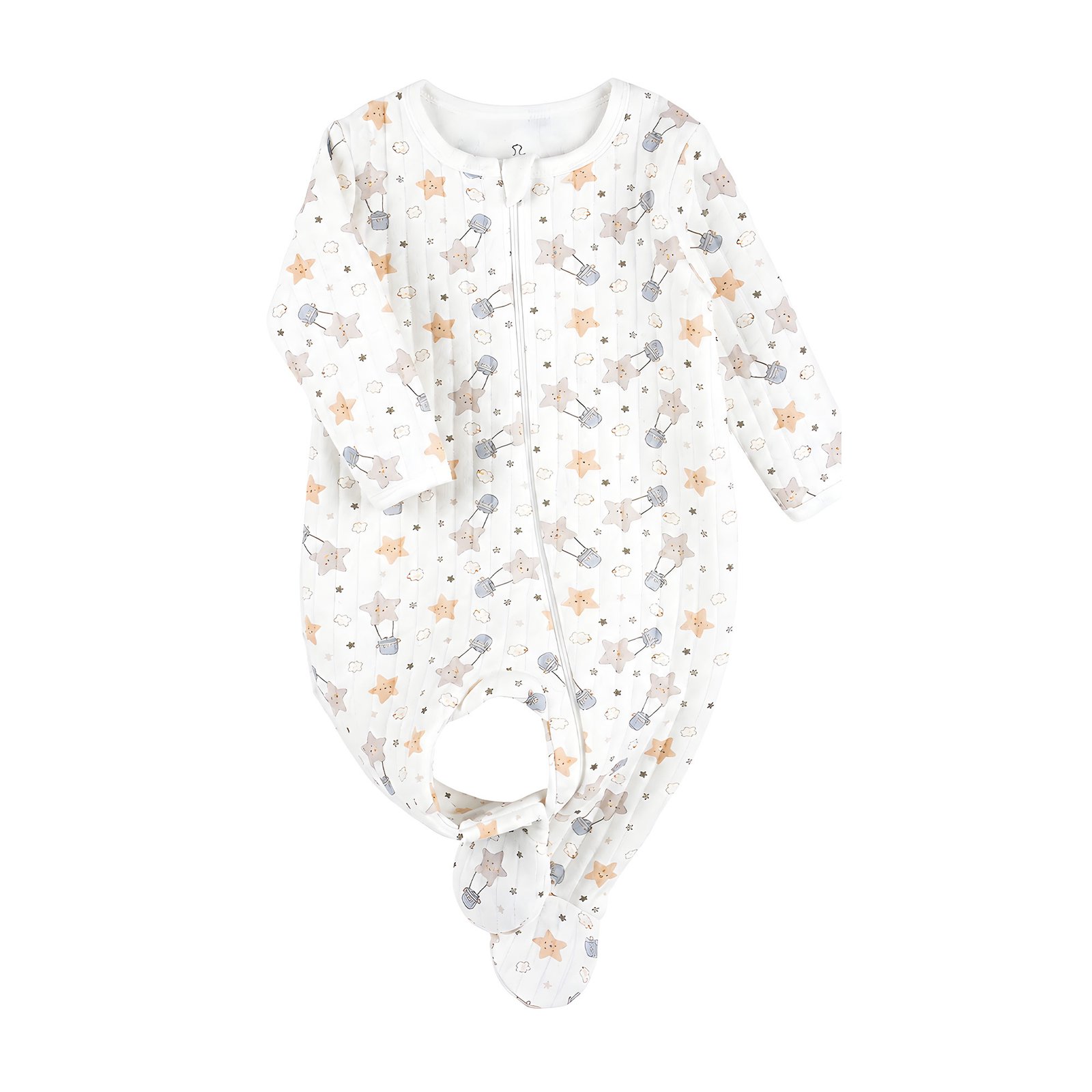 Baby Cream Celestial Star & Hot Air Balloon Quilted Zipper Sleep & Play Footie Suit (0–9M)
